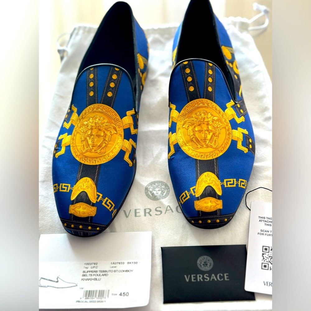Authentic Luxurious Versace Medusa Saddle Silk Slippers